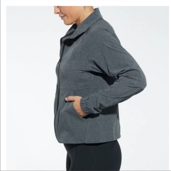 Calia by Carrie Underwood Woven Full Zip Jacket Caviar Heather Size Medium - Picture 14 of 14